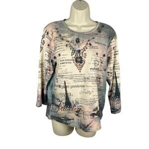 Vintage Take Two Clothing‎ Co Top Womens XL Paris Themed Eiffel Tower Sequins